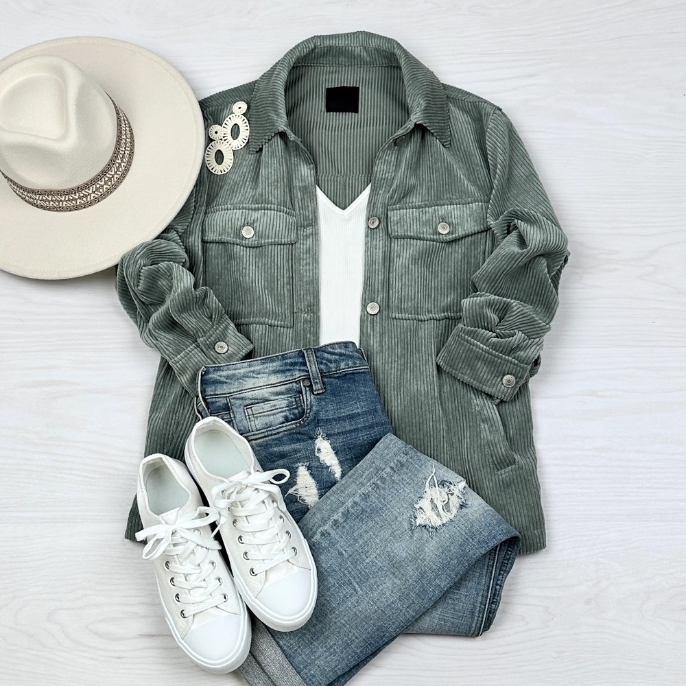Elise Corduroy Shacket | Mint Green - Picture 1 of 4